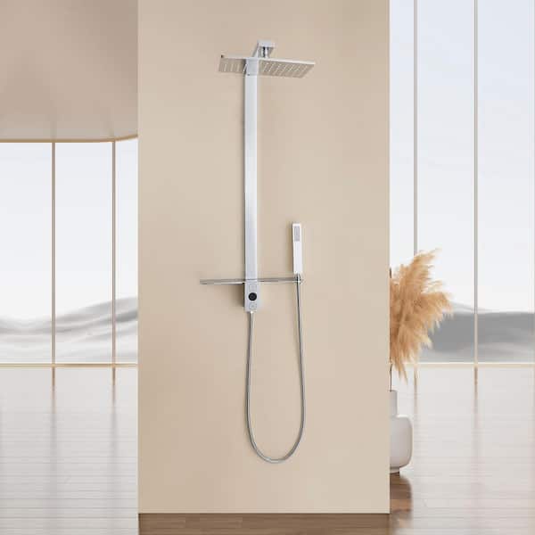 2-Spray Wall Bar Shower Kit Shower Set w 2.6 GPM Hand Shower Rotating Shower Head and Storage Dish in Polished Chrome