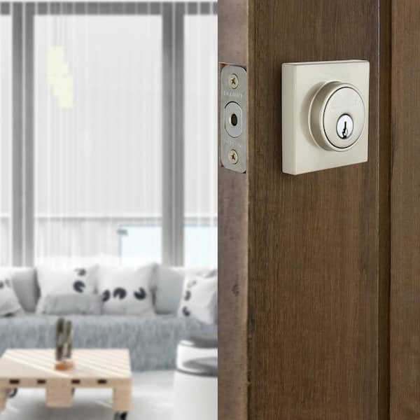 Satin Nickel Double Cylinder Deadbolt Contemporary Square