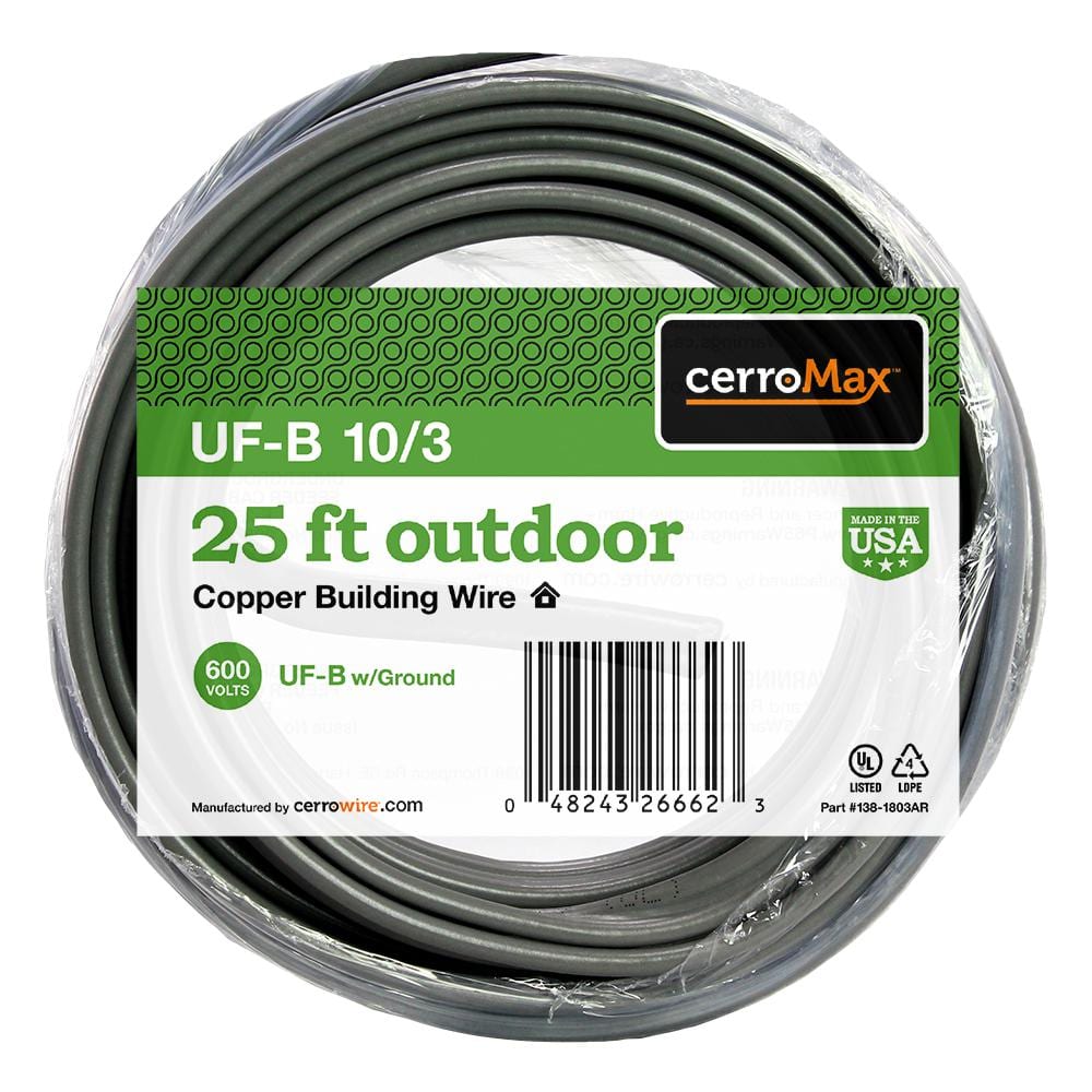 Southwire 25 ft. 10/3 Gray Solid CU UF-B W/G Cable 13059125 - The Home Depot