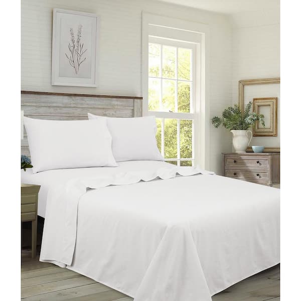 Royale Linens 4 Piece White Soft Home Brushed Percale Ultra 100 Cotton Queen Sheet Set H92d46 092 0100 The Depot Cotton Queen Sheet Set H92d46 092 0100, 100 Cotton Queen Bed Sheet Set