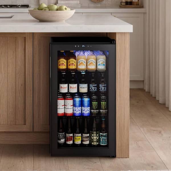 18.8 in. 140-Cans Single Zone Freestanding Beverage Cooler Refrigerator Fridge in Stainless Steel with Recessed Handle