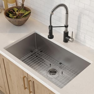 Standart PRO 30 in. Undermount Single Bowl 16 Gauge Stainless Steel Kitchen Sink w/Faucet in Stainless Steel Matte Black