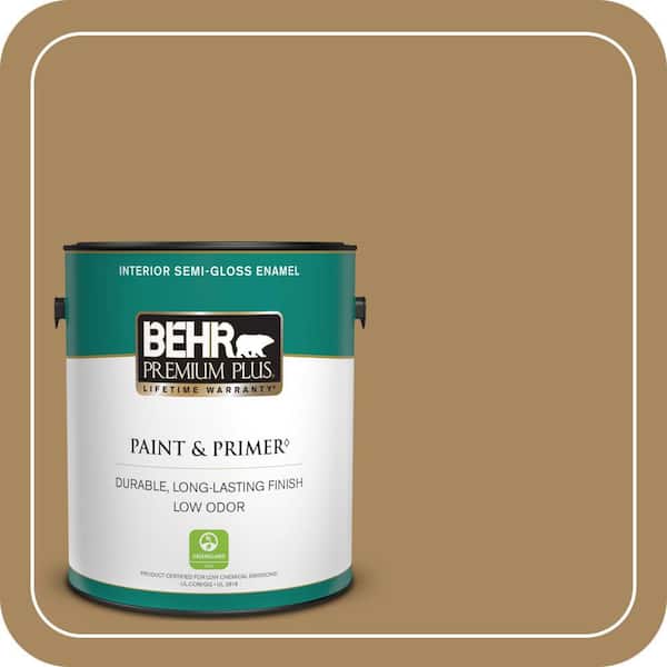 BEHR PREMIUM PLUS 1 gal. #N290-6 Trinket Gold Semi-Gloss Enamel Low Odor Interior Paint & Primer