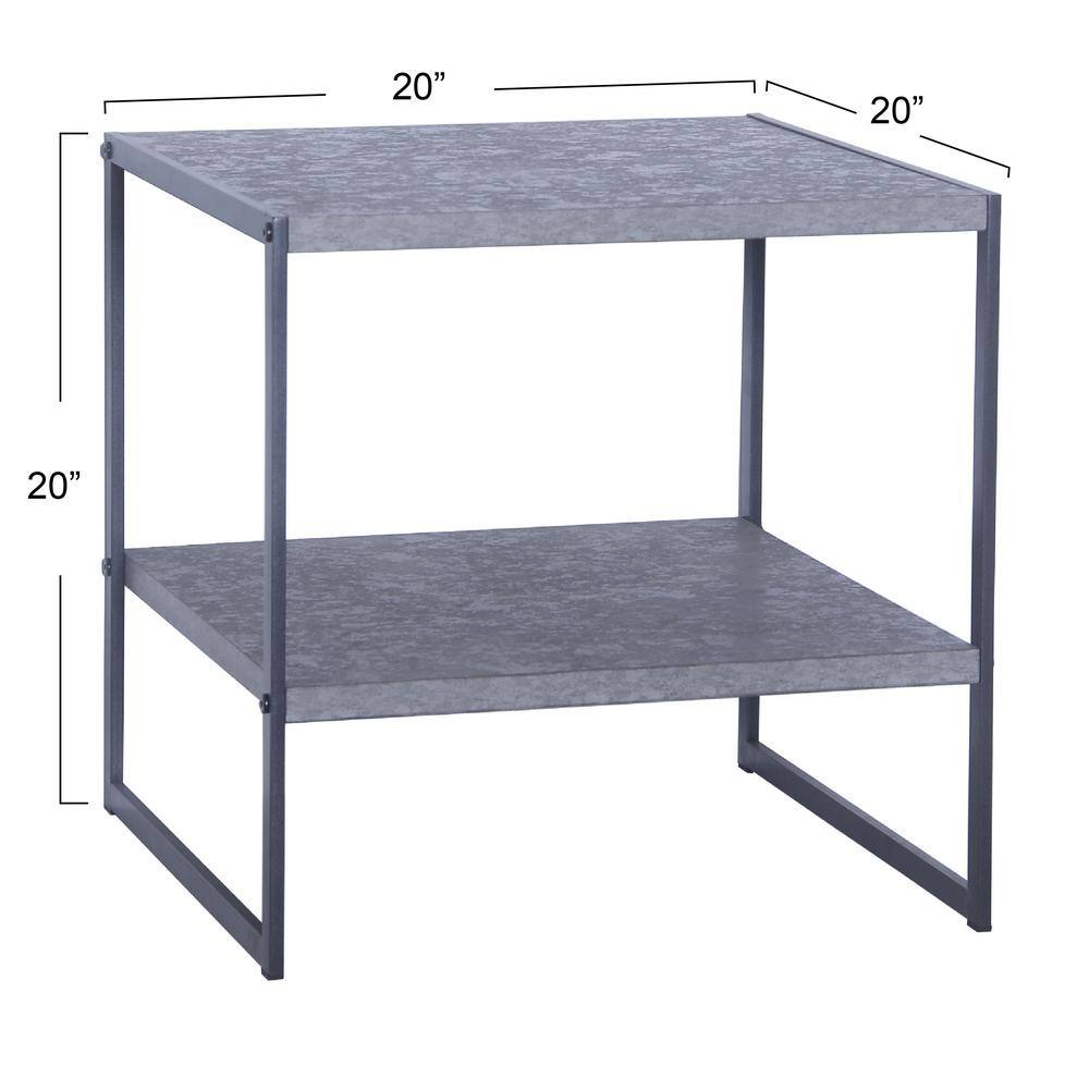 Gray and Black Metal Square End Table with Shelf