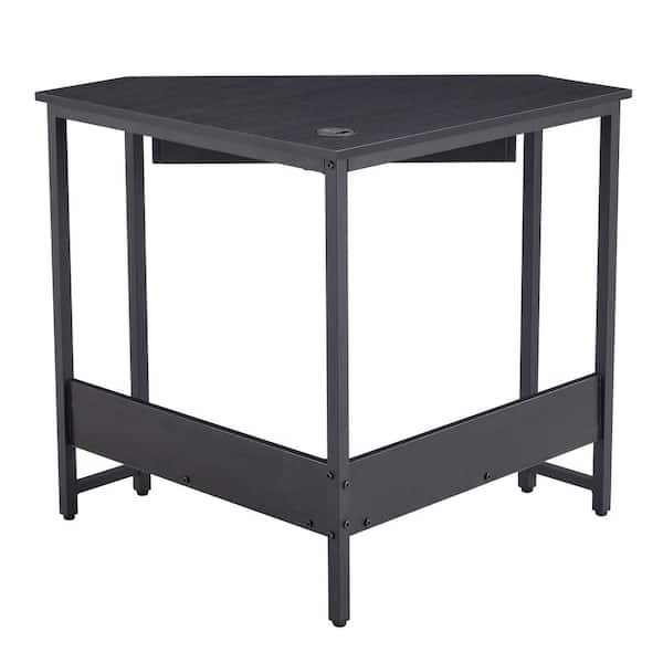 LUCKY ONE 28.34 in. Triangle Computer Desk Black Corner Desk with Keyboard Tray