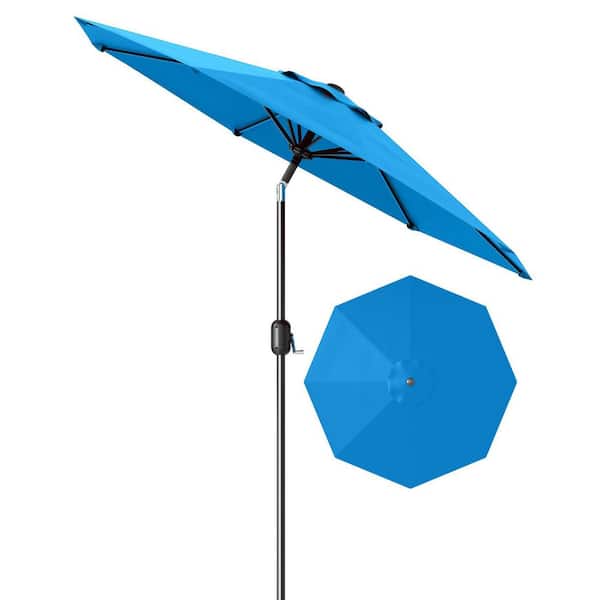 9 ft. Metal Pole Round Market Tilt Patio Umbrella with UV-Resistant Fabric in Sky Blue