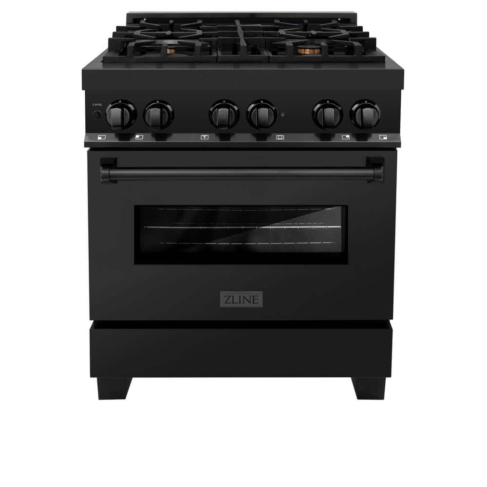 ZLINE Kitchen and Bath 30 in. 4 Burner Dual Fuel Range with Brass Burners in Black Stainless Steel