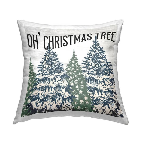 Oh Christmas Tree Holiday Ornament Patterns Blue Print Polyester 18in. X 18in. Throw Pillow