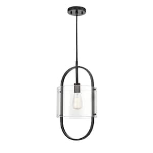 Pelham 1-Light Matte Black Clear Shaded Pendant Light with Clear Glass Shade
