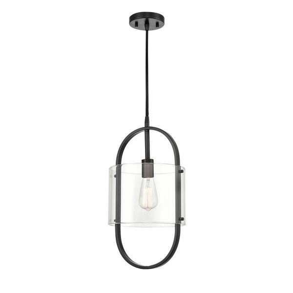 Innovations Pelham 1Light Matte Black Clear Shaded Pendant Light with