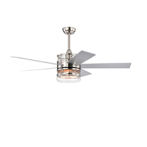 CIPACHO 52 in. Indoor Wood Nickel 5-Blade Lighted Ceiling Fan with Crystal Shade