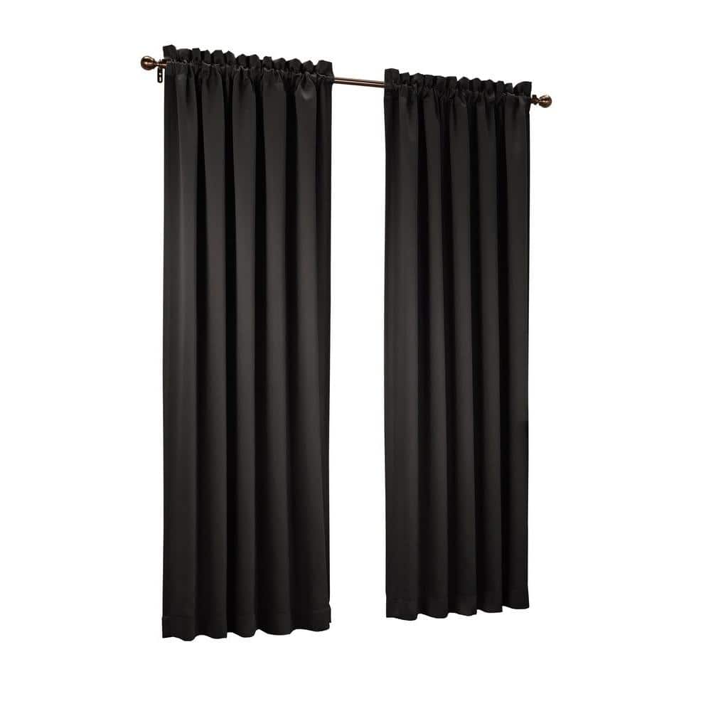 Black Polyester Room Darkening Rod Pocket Curtain Panel 54" x 63"