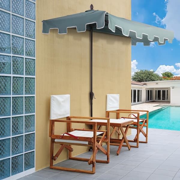 Sidney 9 ft. MidCentury Rectangular Half Market Patio Umbrella with Crank, Wind Vent and UV Protection in Green/White