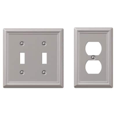 Ascher 2 Gang Toggle and 1 Gang Duplex Steel Wall Plate Combo Pack - Brushed Nickel