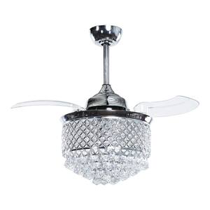 36 in. LED Indoor Chrome Retractable Crystal Ceiling Fan with Light and Wall Control