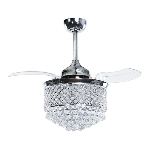 Matrix Decor 36 In Led Indoor Chrome Retractable Crystal Ceiling Fan With Light And Wall Control Md F3508a110v The Home Depot Matrix Decor 36 In Led Indoor Chrome, Chandelier Ceiling Fan With Crystal Lights And Retractable Blade 36 Inch Chrome