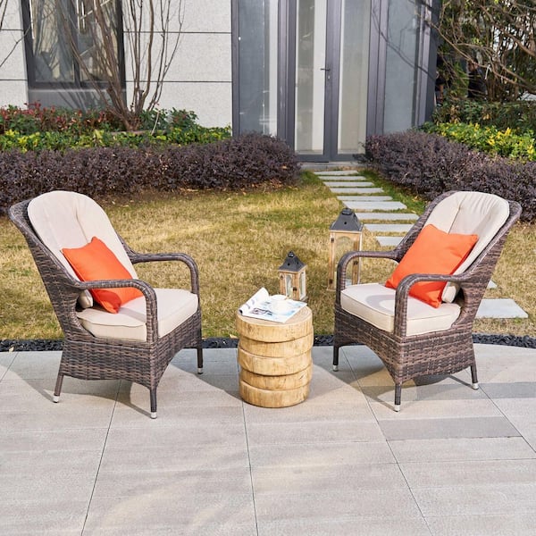 Nit 2-Person Outdoor Patio Wicker Aluminum Seating Group With Beige Cushions-Brown