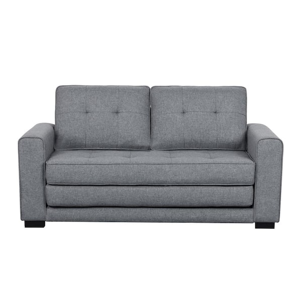 US Pride Furniture Bray 58 in. Light Gray Linen 2-Seater Twin Sleeper Sofa Bed with Removable Cushions