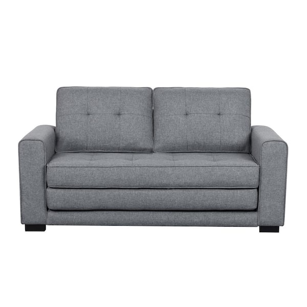 US Pride Furniture Bray 58 in. Light Gray Linen Twin Size 2-Seat Sleeper Sofa Bed with Removable Cushions