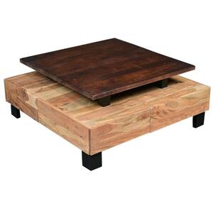36 in. Brown and Black Square Wooden Farmhouse Coffee Table with 2 Drawers and Open Bottom Shelf