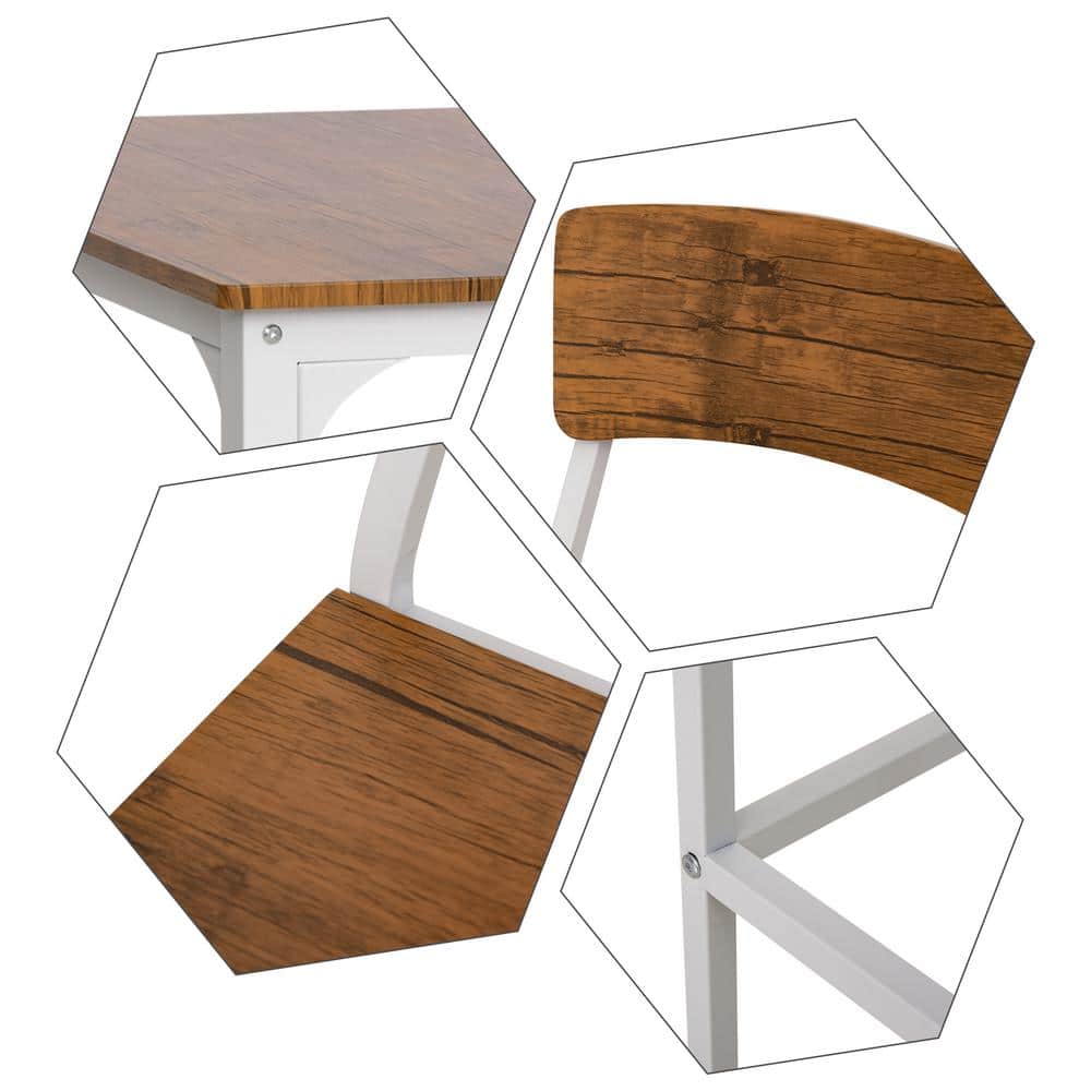Rustic White and Medium Wood 3-Piece Bar Table Set with Steel Legs