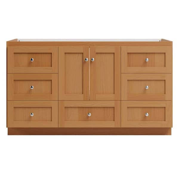 Shaker 60 in. W x 21 in. D x 34.5 in. H Bath Vanity Cabinet without Top in Natural Alder