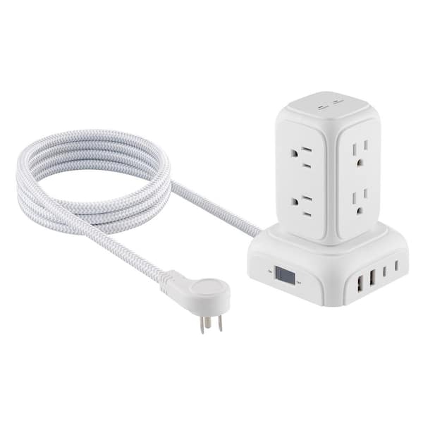 6 ft. 8-Outlet Surge Protector Mini Tower with 2 USB-A and 2 USB-C, White