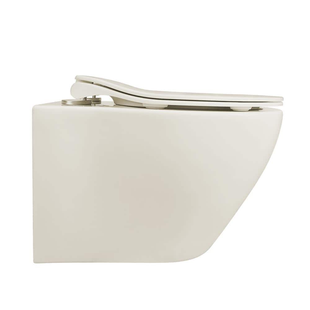 Beige Ceramic Wall-Hung Elongated Toilet with Slow-Close Seat