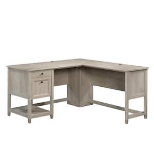 59 in. L-Shaped Chalked Chestnut 2 Drawer Computer Desk with File Storage