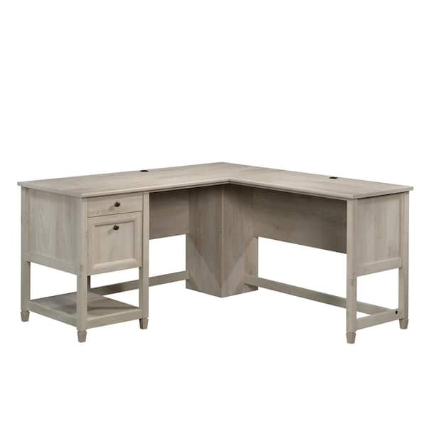 SAUDER 59 in. L-Shaped Chalked Chestnut 2 Drawer Computer Desk with File Storage