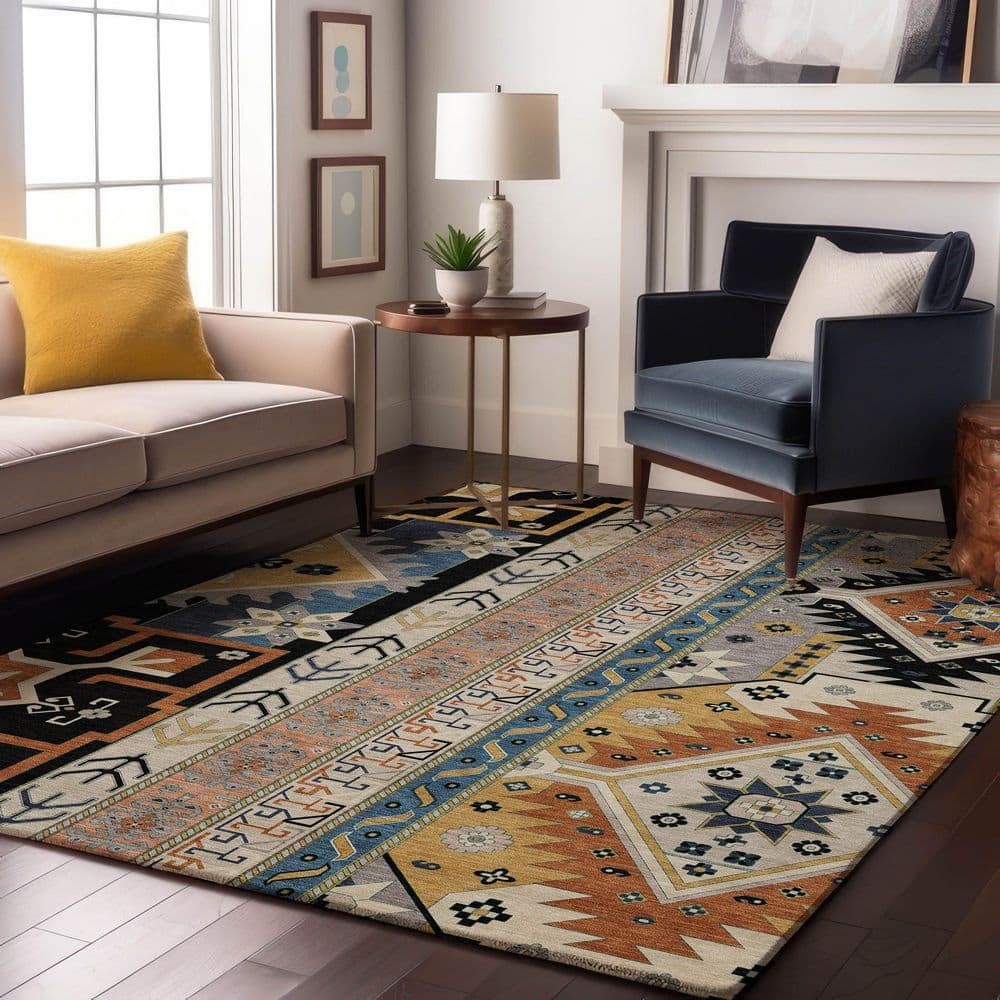 Mayfield Premium Machine Washable Abstract AMF1015 Black 5 ft. x 7 ft. 6 in. Area Rug price history on PriceWatchPro