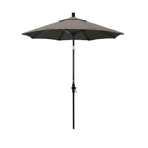7.5 ft. Matted Black Aluminum Market Collar Tilt Patio Umbrella Fiberglass Ribs and in Taupe Pacifica