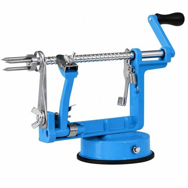 Stainless Steel Heavy Duty Apple Peeler, 3 in 1 Multifunctional Fruit Slicer Corer with Suction Cup Base, Blue