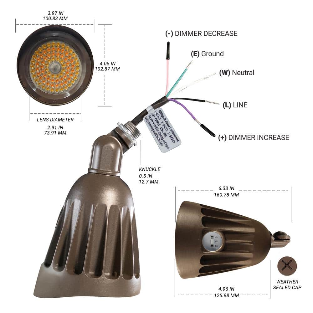 NuWatt 25W Bronze LED Bullet Flood Light with Adjustable Knuckle Mount