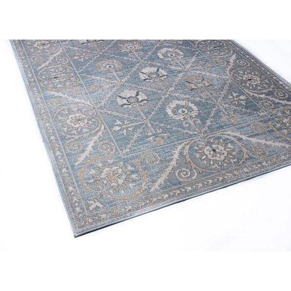 Ashland Light Blue 9 ft. x 12 ft. Floral Transitional Area Rug