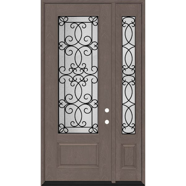 Regency 53 in. x 96 in. 3/4Lite Georgian Decorative Glass LHIS Ashwood Mahogany Fiberglass Prehung Front Door 14in.SL