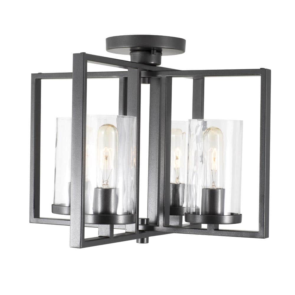 Charcoal Rain Glass 17" Transitional Semi-Flush Mount Light