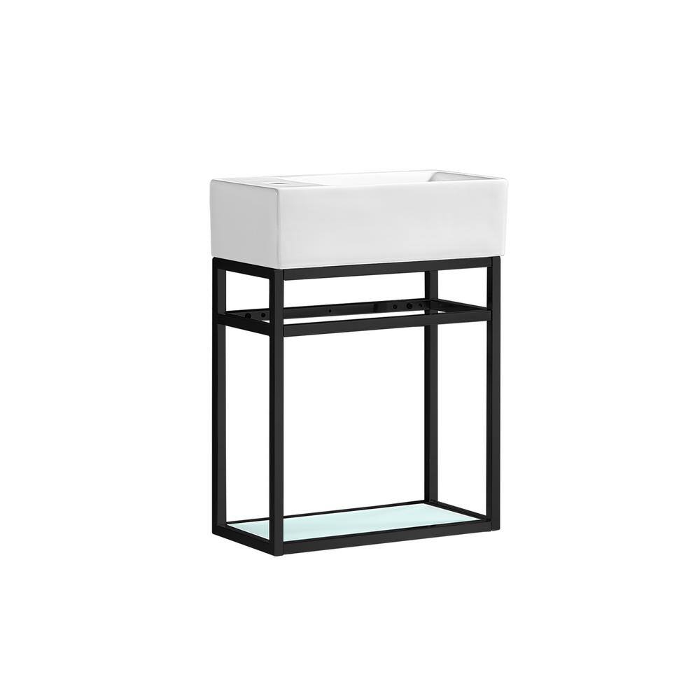 19'' Black Stainless Steel Floating Bathroom Vanity with Glossy White Ceramic Top