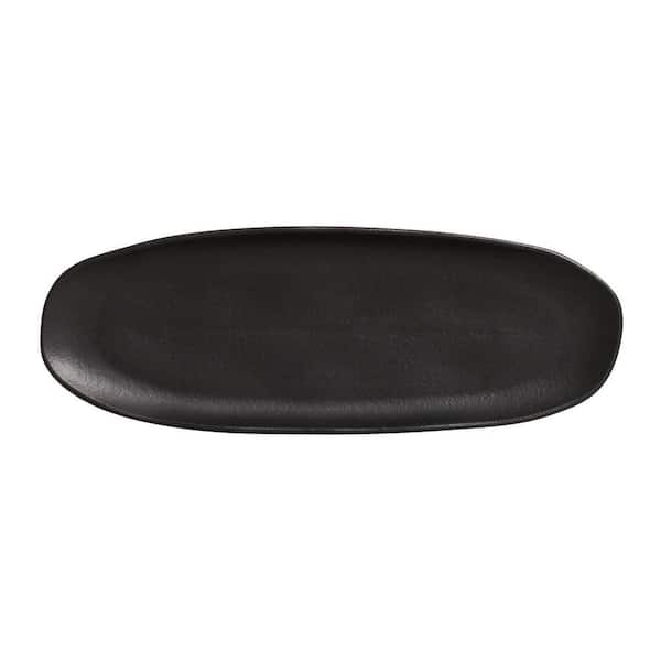 14.17 in. Matte Black Stoneware Shallow Oval Platter Large Organic (Set of 4)
