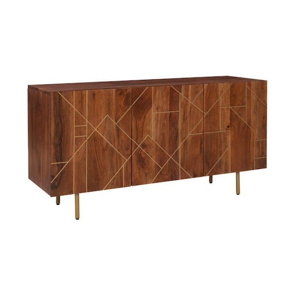 Benjara Brown Wood Top 18 in. Sideboard with 3 Door