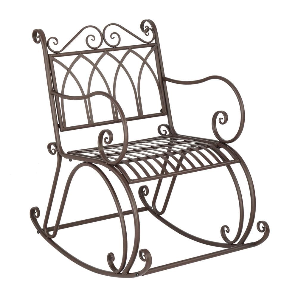 Karl home Brown Metal Outdoor Rocking Chair 502475430684 - The Home Depot
