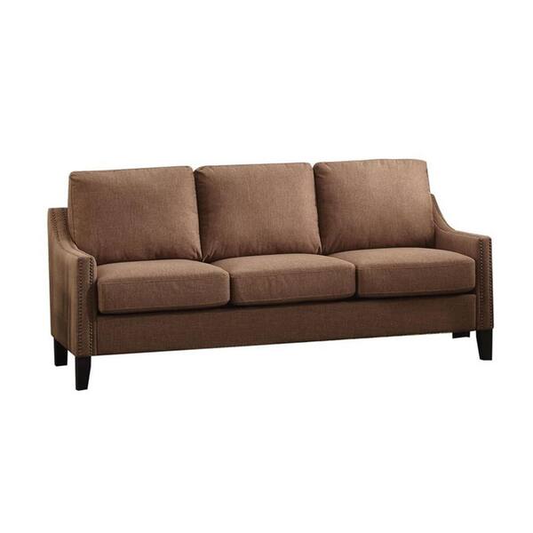 HomeRoots Amelia 68 in. Brown Linen Fabric 3-Seater Lawson Sofa with Removable Cushions