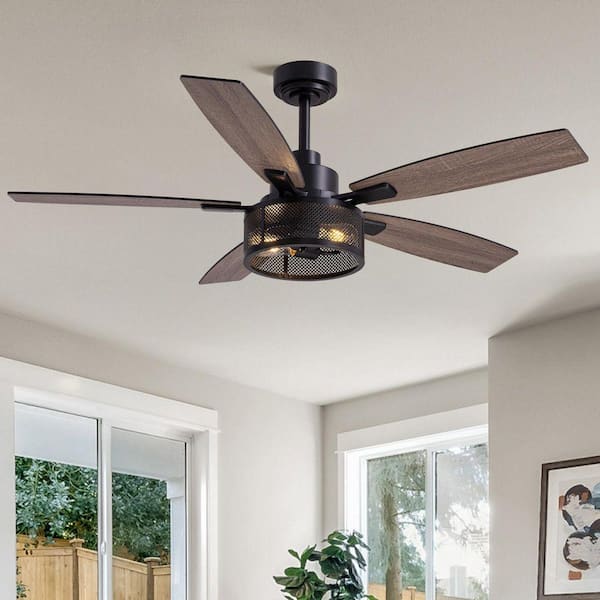 52 in. Indoor Matte Black Net Caged Ceiling Fan with Light Kit, Reversible Blades and Remote Included