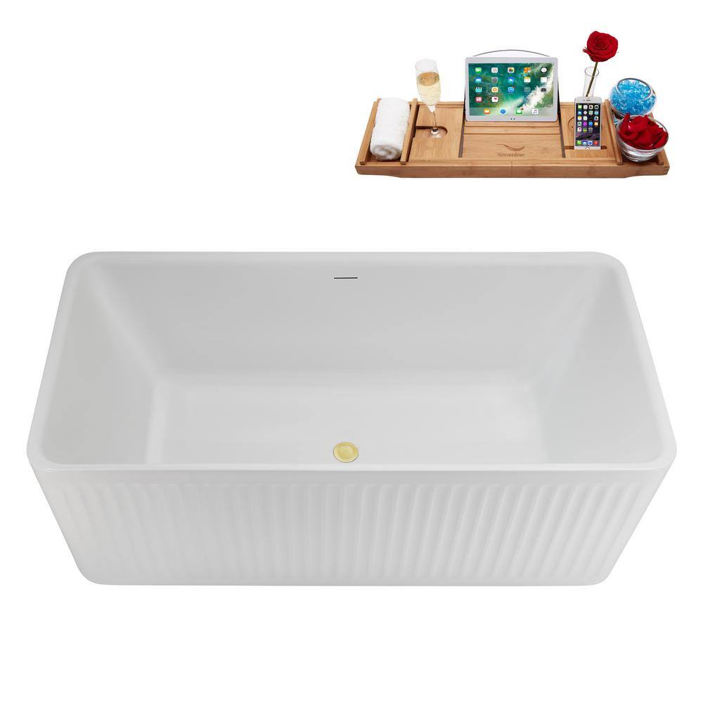 59" White Acrylic Freestanding Soaking Tub with Tray