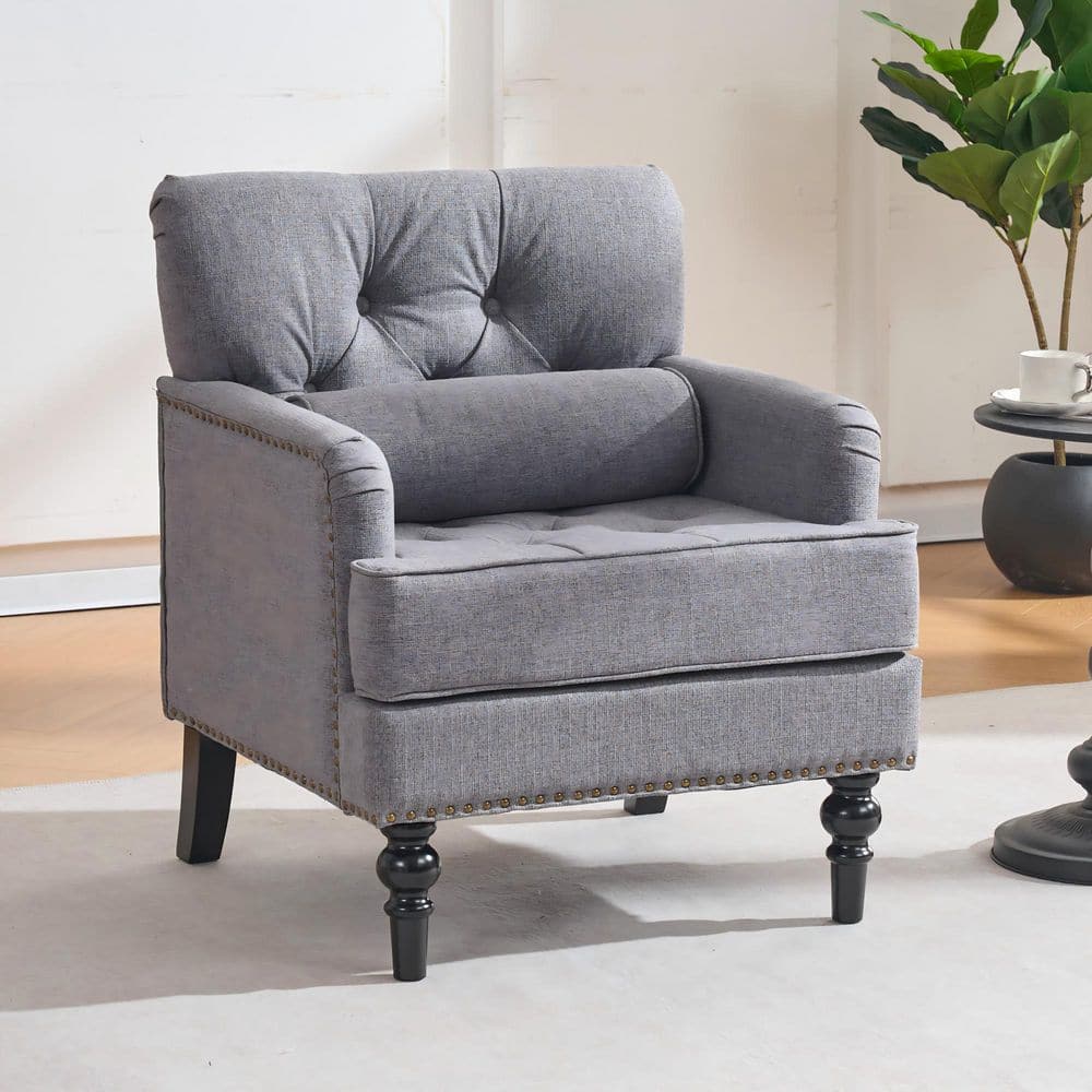 Seafuloy 26 in. W Gray Corduroy Fabric Club Chair with Pillow Mid