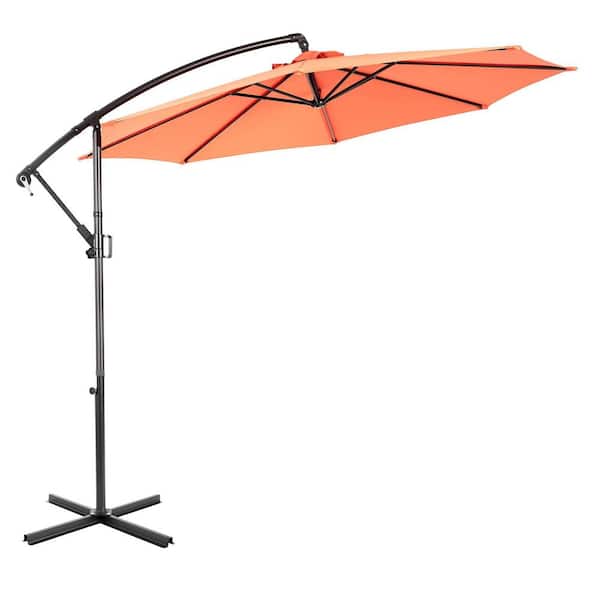 Otryad 9.64 ft. Steel Market Outdoor Patio Umbrella with 8-Ribs, Offset Hanging Umbrella with Easy Tilt Adjustment in Orange