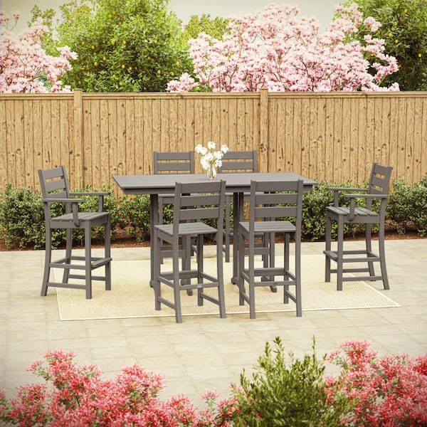 Grant Park Slate Grey 7-Piece HDPE Plastic Farmhouse Bar Set
