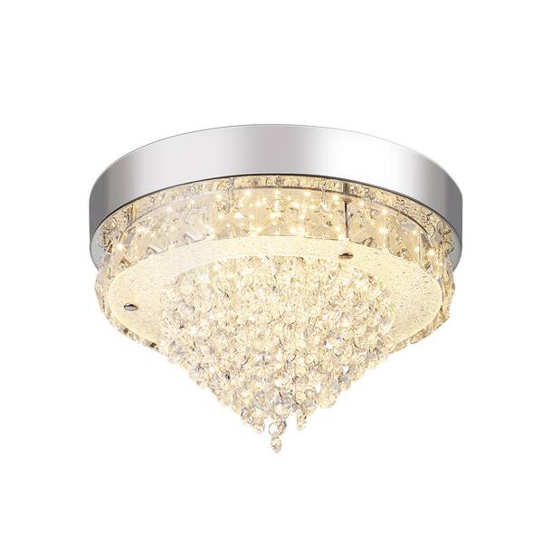 Breezary Keighley Crystal 10.6 in. Chrome Integrated LED Flush Mount