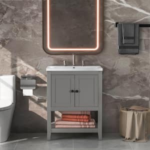 Contemporary 24 in. W x 18 in. D x 34 in. H Freestanding Bath Vanity in Gray with Elegant Ceramic Top and Open Shelf
