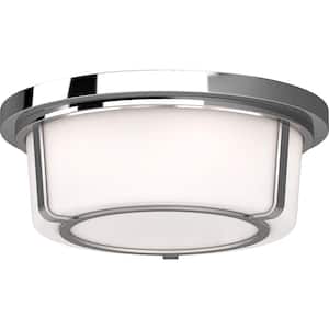 12.75 in. W x 5 in. H 2-Light Indoor Chrome Flush Mount Ceiling Light Fixture with White Round/Cylinder Glass Shade